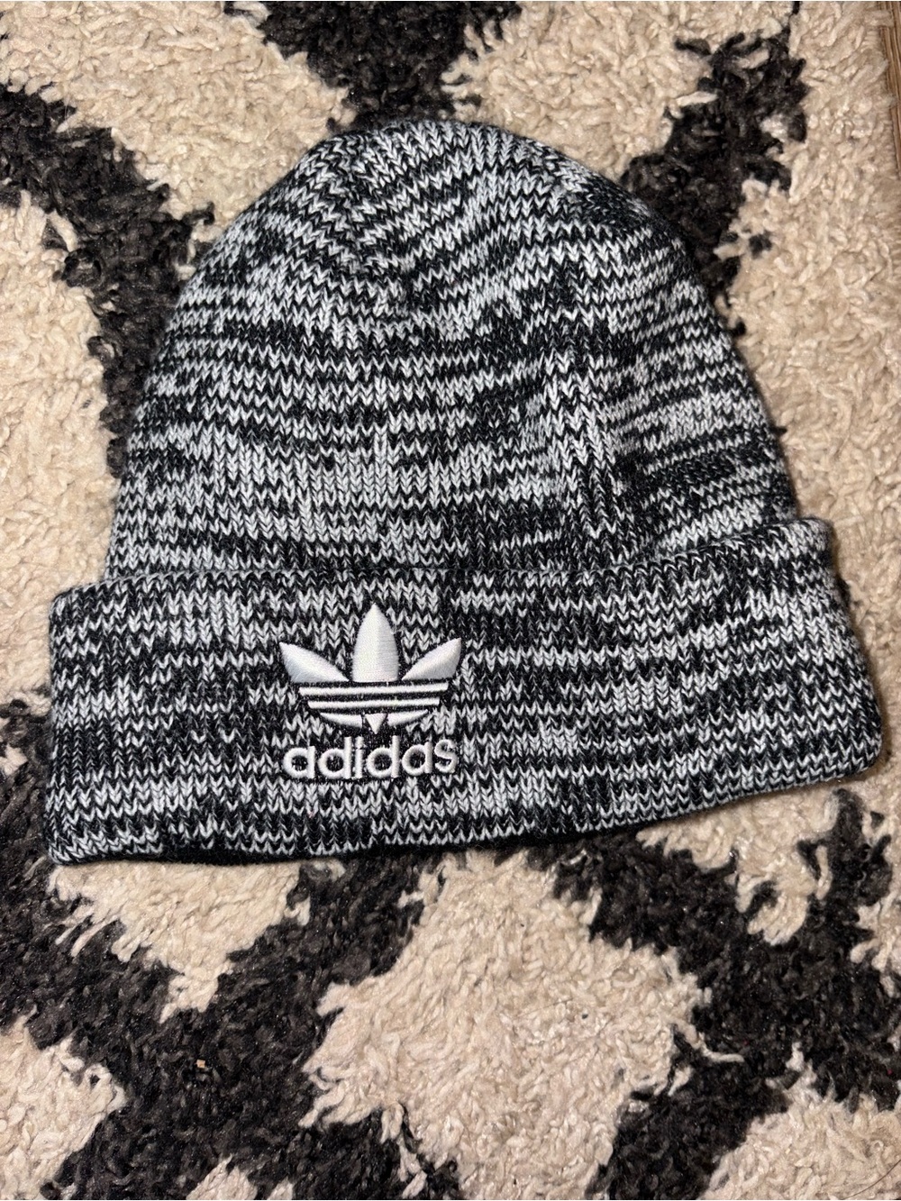 3/$20! ADIDAS Black Marled Knit Beanie with Trefoil Stitch gray black adidas